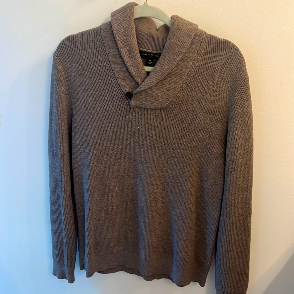 Banana Republic Medium Shawl Collar Sweater Gray / Olive